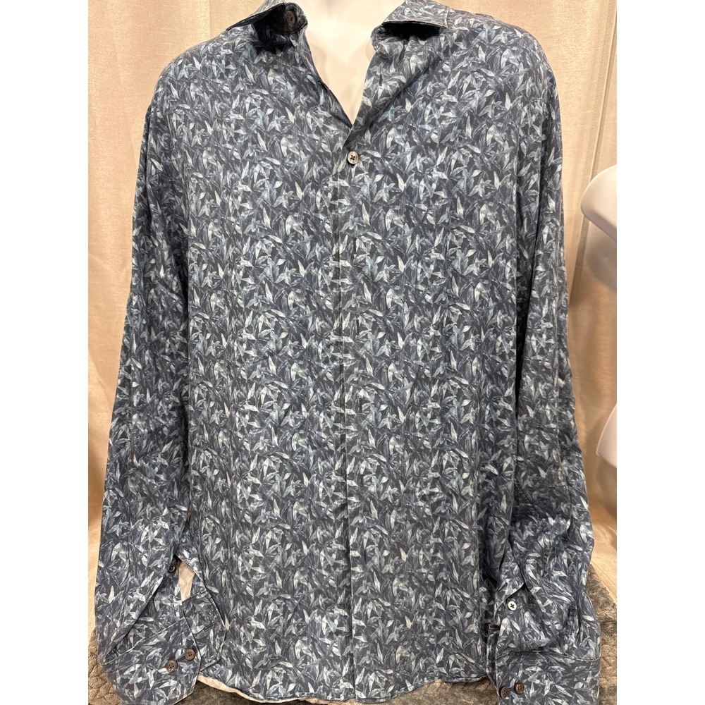 Bugatchi Mens Classic Fit Soft Touch Lyocell Leaf Print Shirt Cobalt XXL
